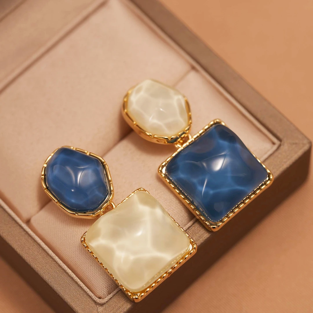 铜合金树脂耳饰 【海洋之心】法式奢小众素款耳环耳饰女