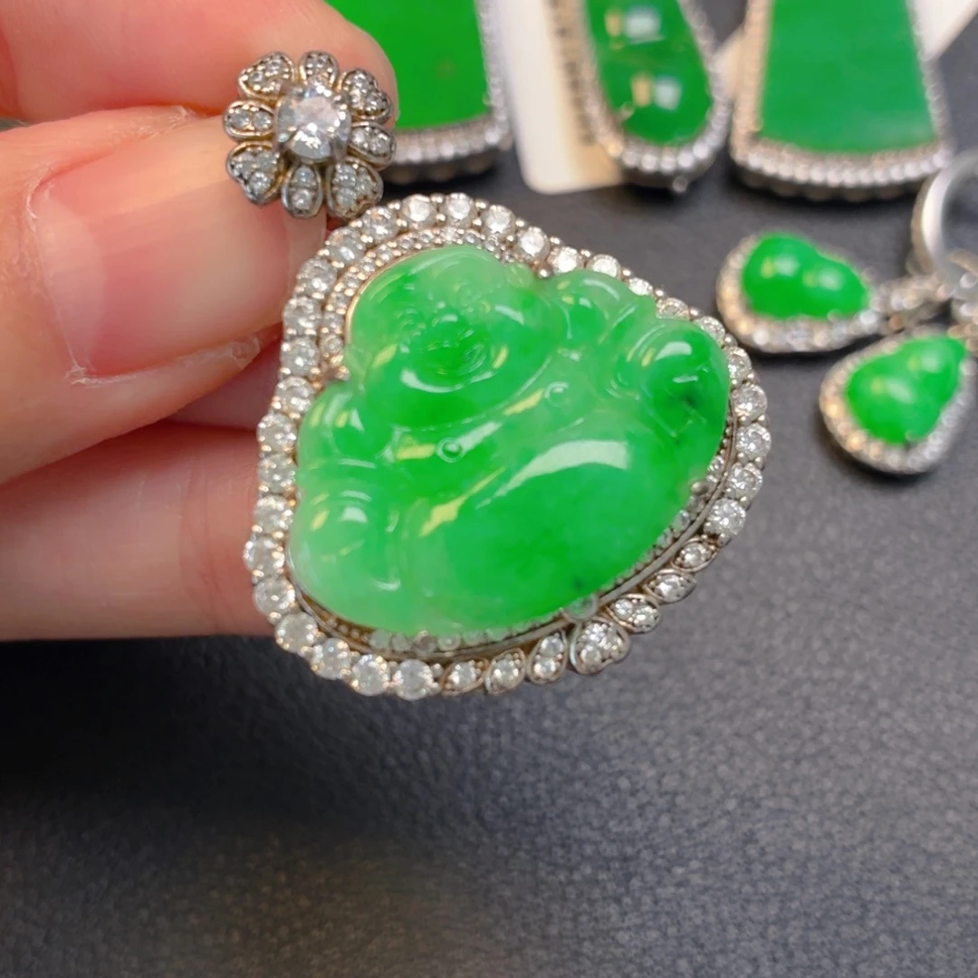 翡翠银S925镶嵌吊坠(不含链)