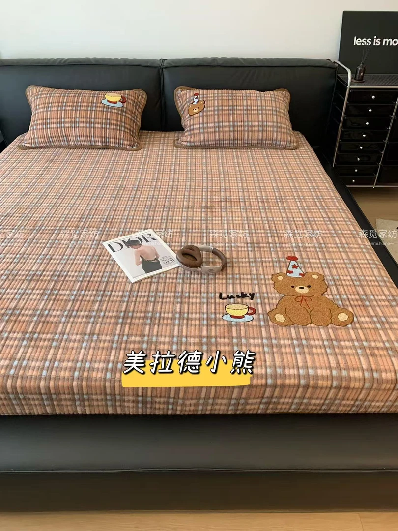 森觅家【牛奶绒床盖】加厚牛奶绒床盖三件套 毛巾绣工艺 可机洗