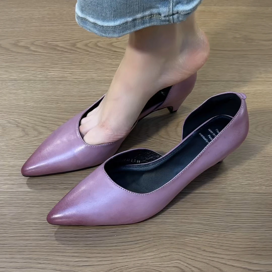 单鞋新款夏季简约职场通勤软底尖头单鞋浅口温柔时尚百搭真皮单鞋