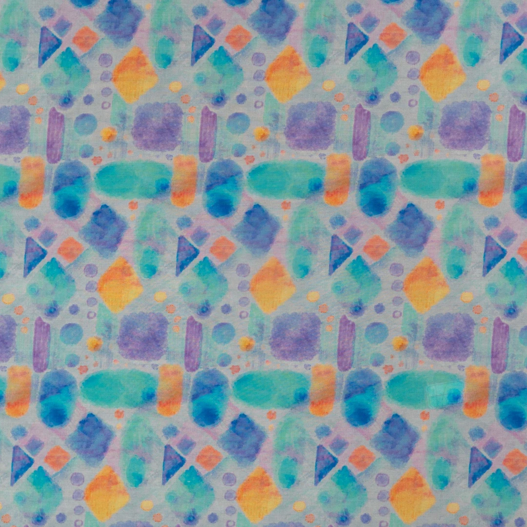 高支精品木棉 蓝底几何数码印花面料新工艺连衣裙旗袍柔软透气