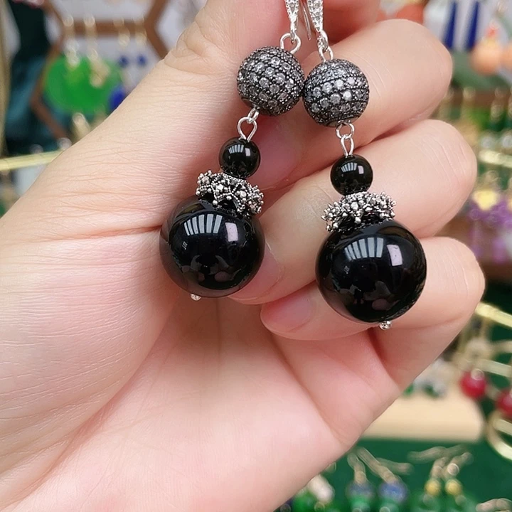 黑曜岩合金耳饰黑曜石
