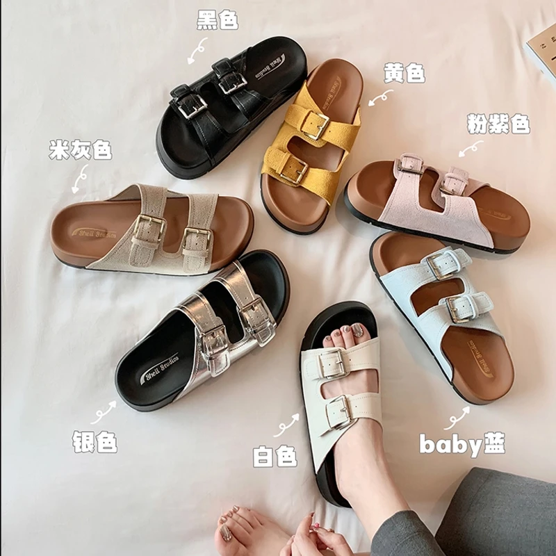 【SHEII】棉花勃肯~双扣带厚底休闲沙滩凉拖女勃肯拖鞋E5215031