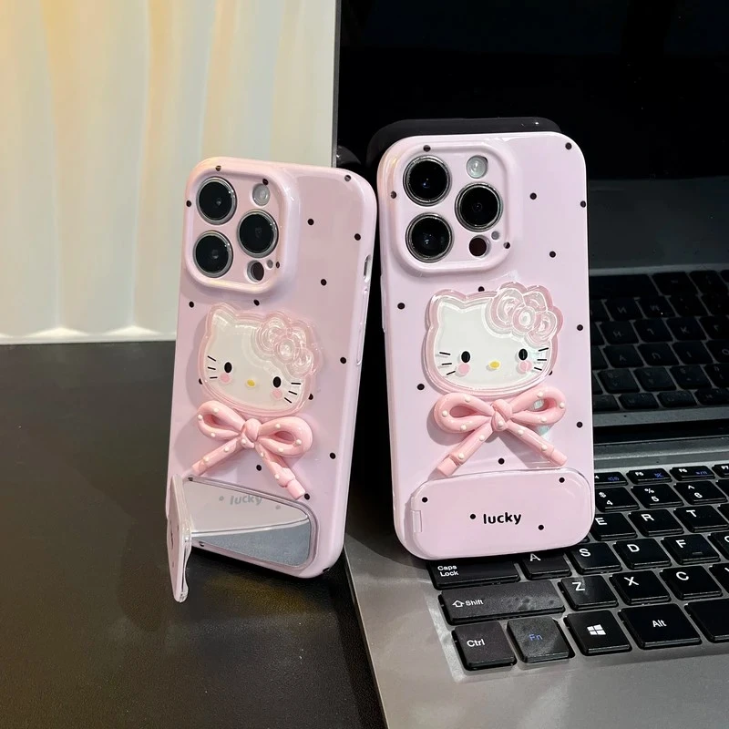 少女粉波点kitty适用苹果16手机壳13套华为vivo小米15oppo菲林