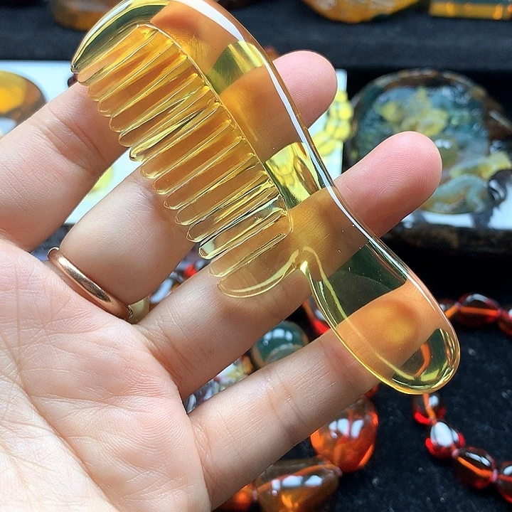 琥珀未镶嵌裸石蓝珀梳子