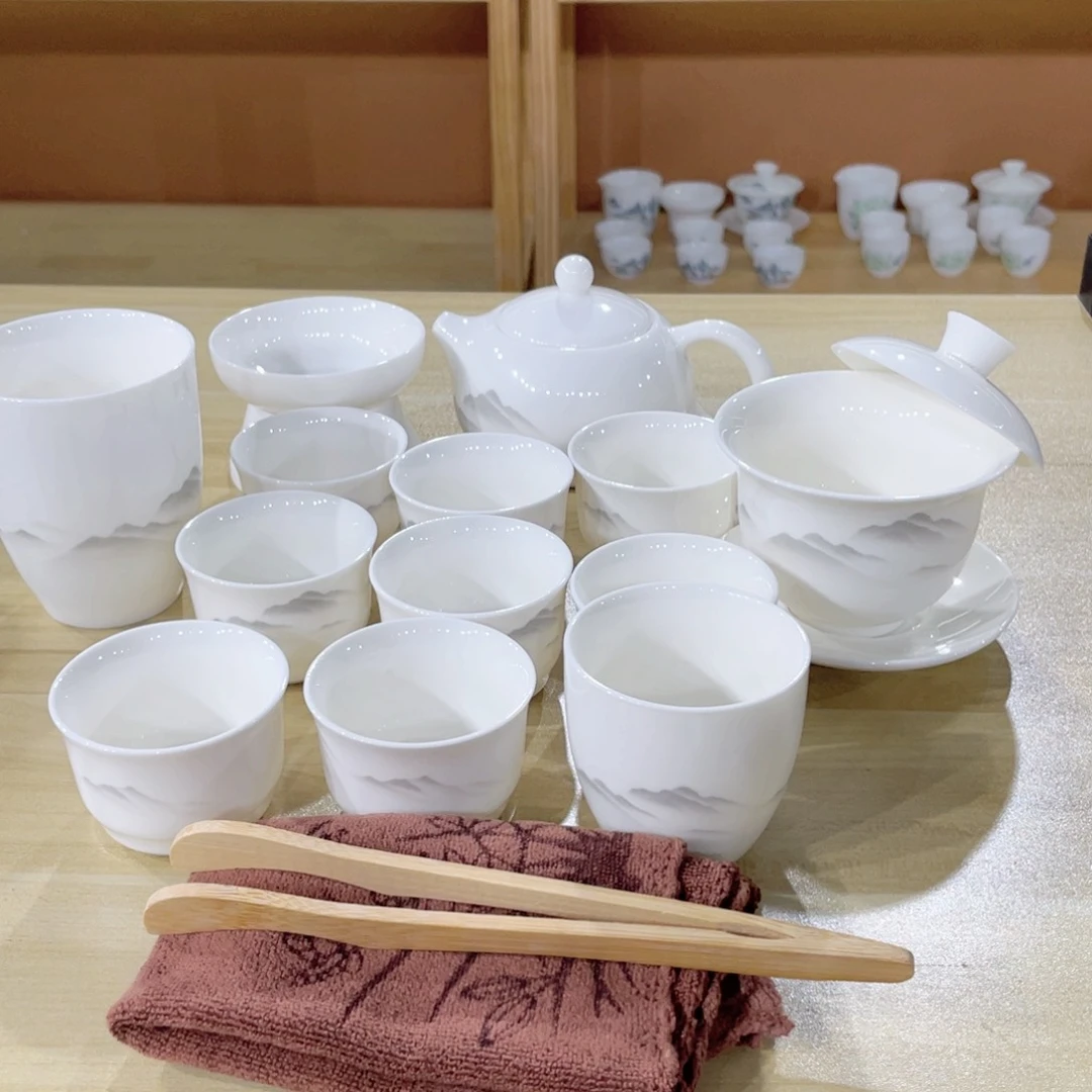 高端羊脂玉瓷茶具套装