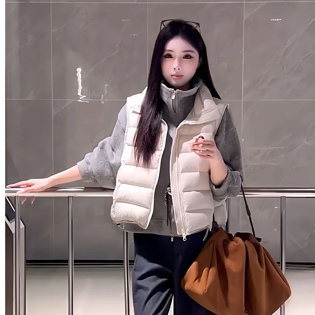 立领排骨时尚款马甲女2025新款超好看短款小个子白鸭绒背心外套