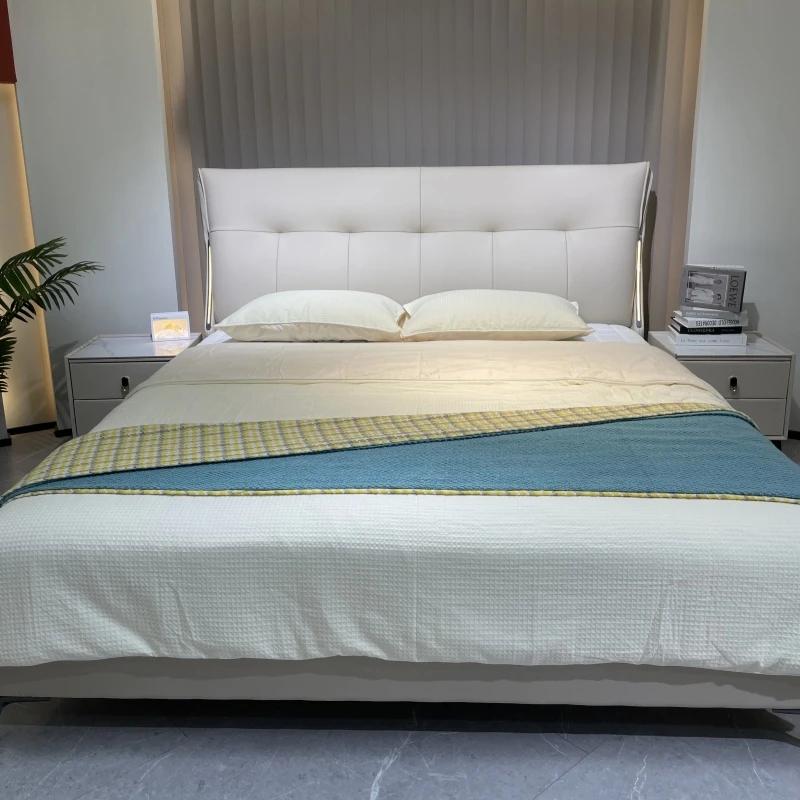 意式轻奢现代简约真皮床1.5米1.8床主卧室大床大气双人床婚床