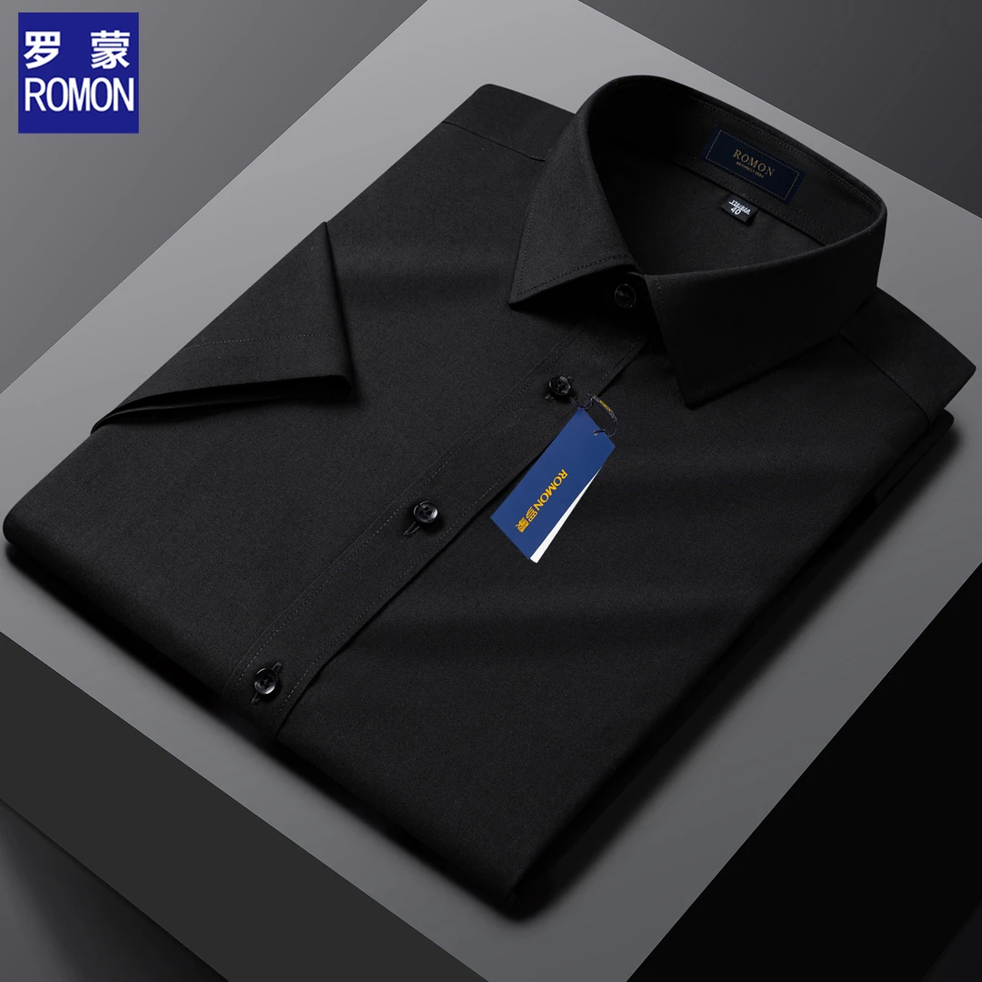 罗蒙2025夏季新款男士短袖衬衫免烫抗皱修身易打理高品质轻奢衬衣