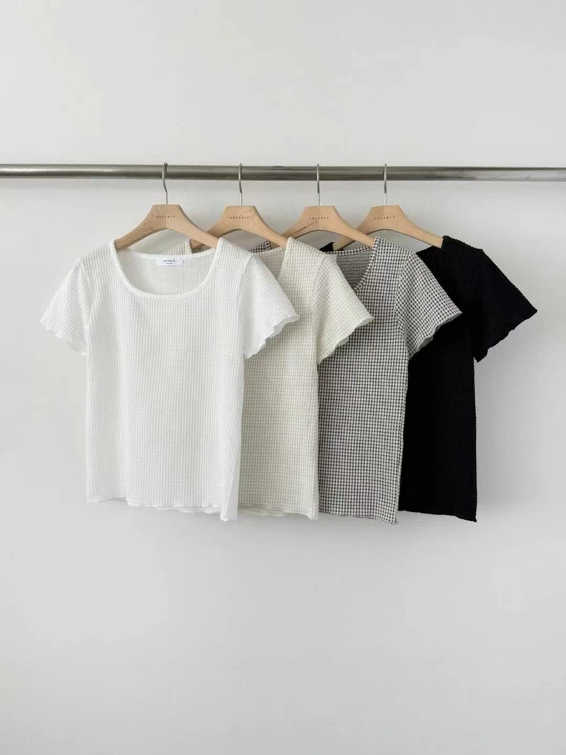 【米乐韩国正品】肌理感U领短袖/N0退N0换