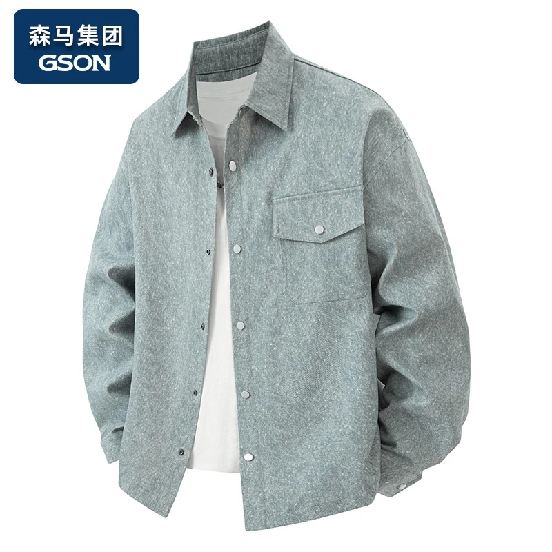 品牌优选GSON2025春秋新款简约翻领长袖衬衫男士宽松衬衣休闲百搭