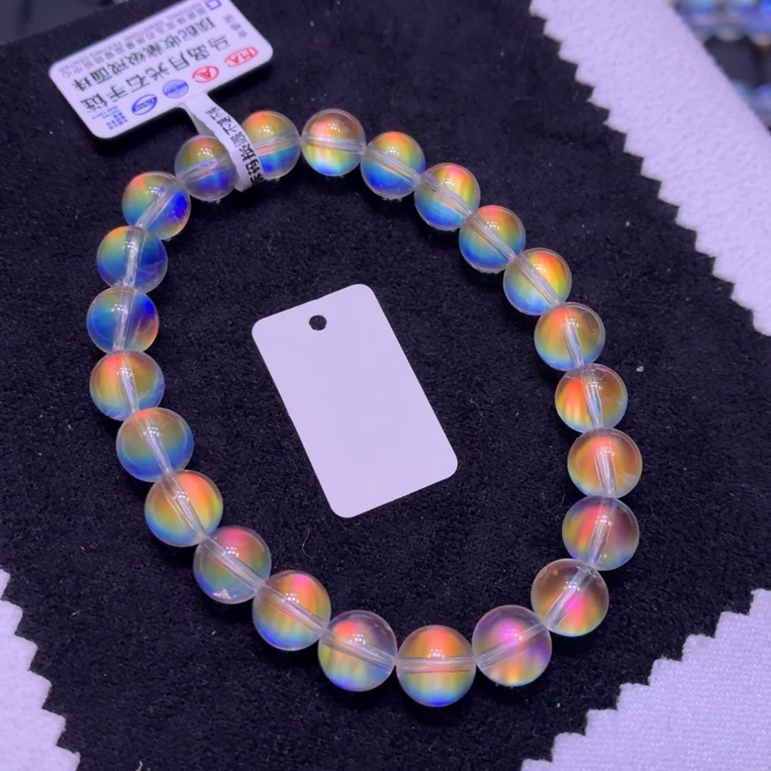 月光石手链未镶嵌收藏级马岛彩月戒面珠7.6mm