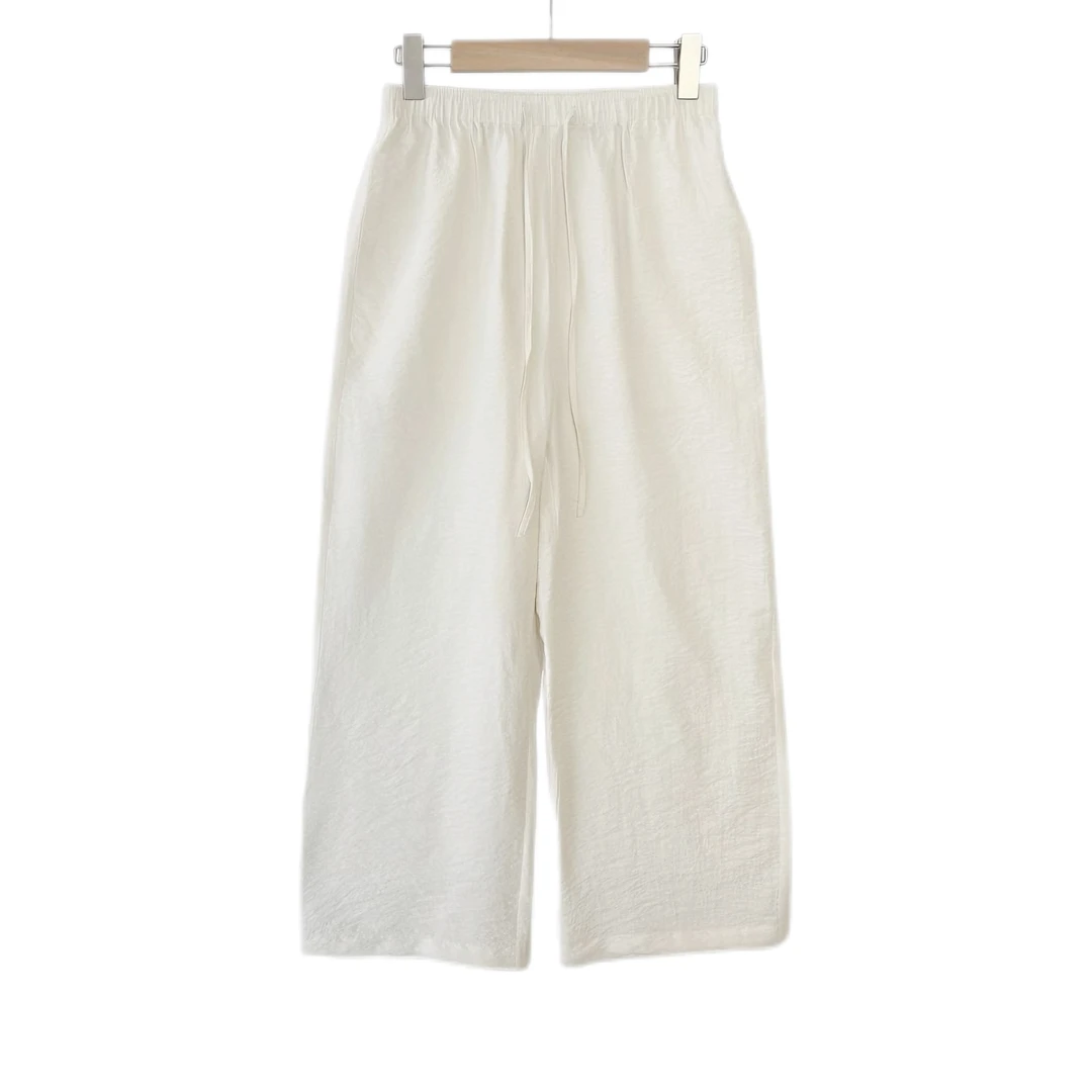 夏季新款桑蚕丝桑锦绸外穿纯色休闲裤显瘦宽松百搭舒适长裤K052