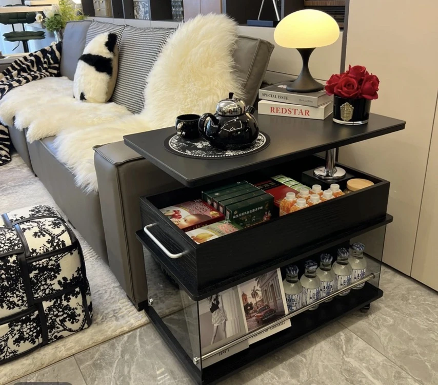 《实木》岩板轻奢茶几客厅家用边几茶台桌现代简约移动边柜可移动