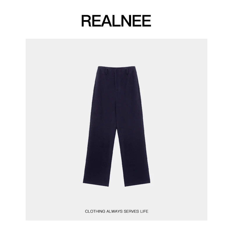 REALNEEI【极简行迹】眻毛厚底遮胯修饰梨型直筒保暖休闲裤04330