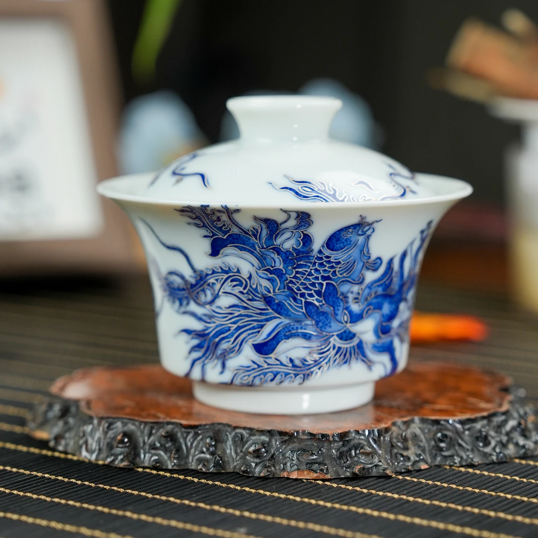 壹溪风月 鱼化凤盖碗 125cc 纯手工手绘茶具（yxfy71）