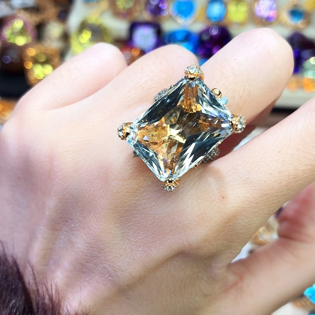 托帕石戒指银S925镶嵌