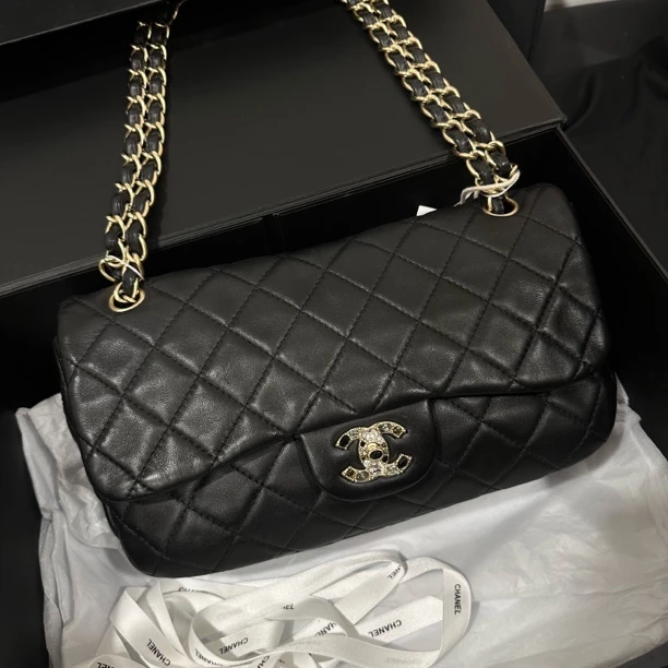 95新 Chanel/香奈儿 多多奢品/香奈儿钻石双C黑金CF斜挎包/98新