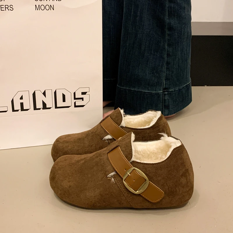 秋冬小个子增高勃肯鞋女款厚底加绒2025新款一脚蹬棉鞋加厚雪地靴