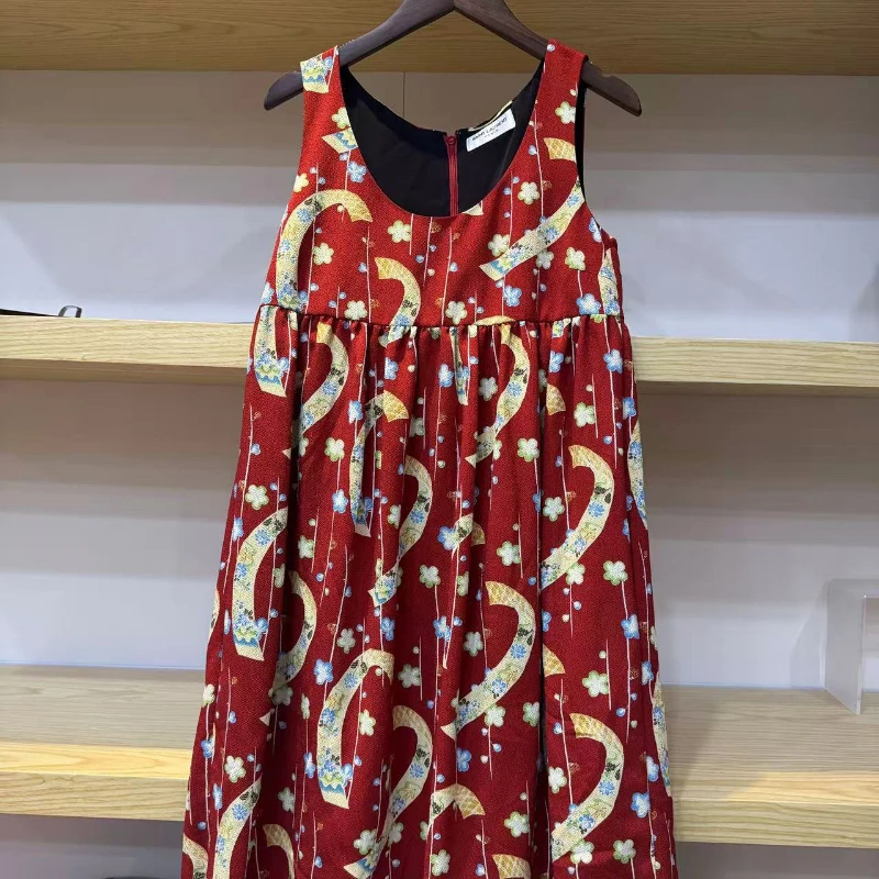 99新 YSL/圣罗兰 二手奢侈品圣罗兰黄色图案红色吊带裙 h628