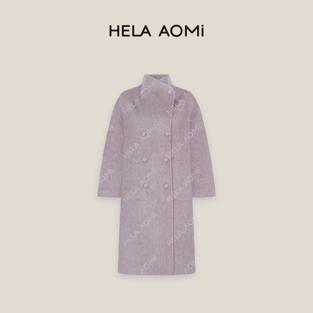 HELA AOMI“芋泥波波.双面穿”绵羊毛80%桑蚕丝兔毛大衣CY5DX25378