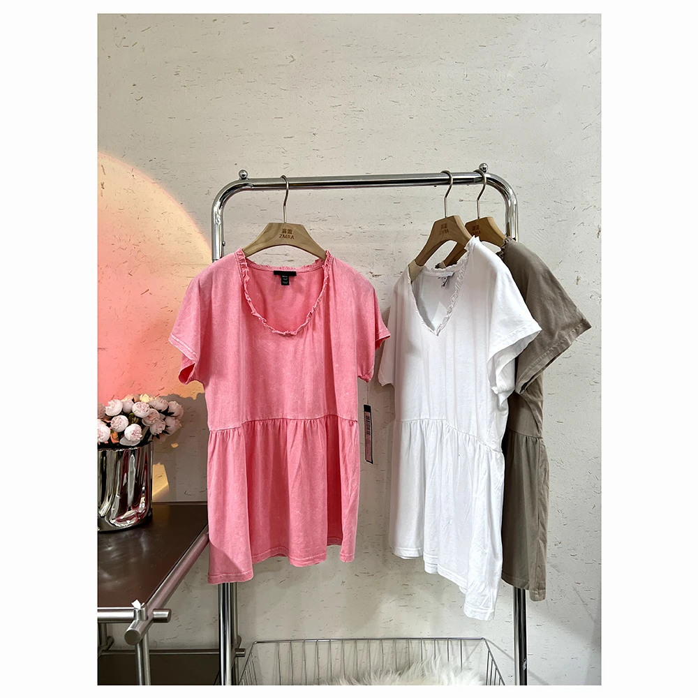 ML7140 夏季新款纯色宽松拼接圆领短袖T恤