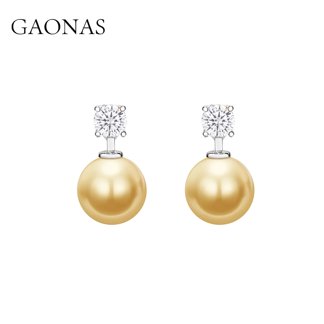 GAONAS 仿珍珠耳饰 女士经典气质款金色珠耳钉11784EGO