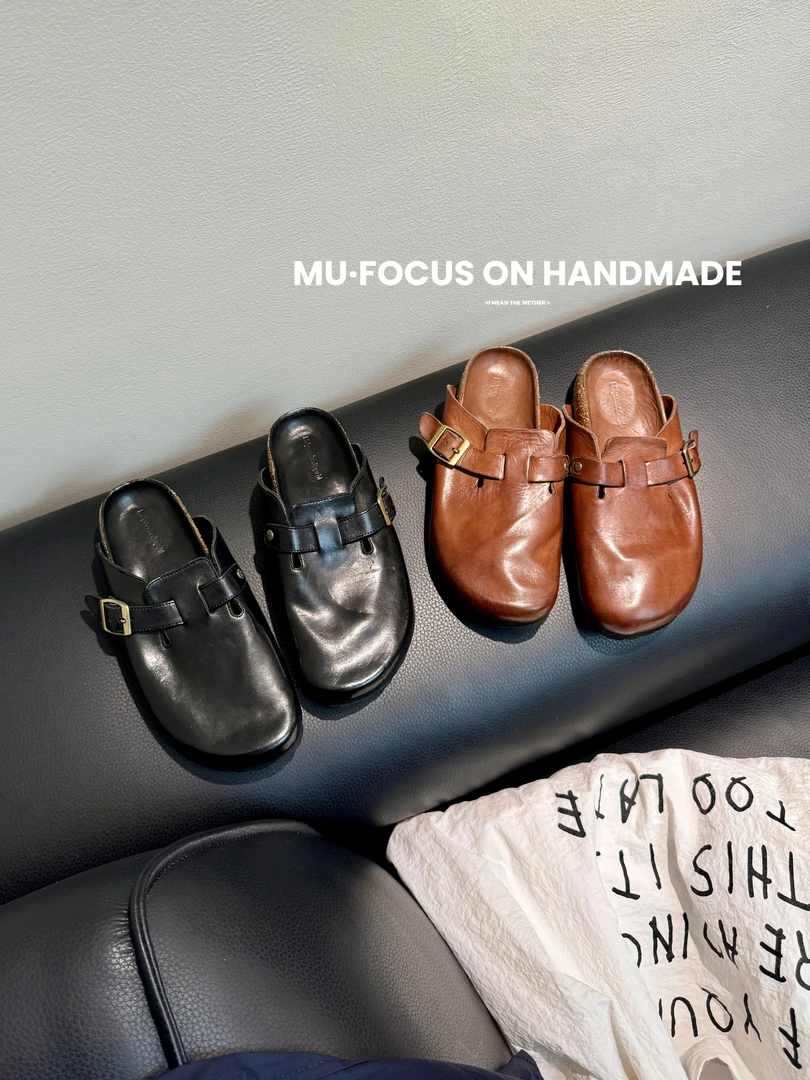 JIELA婕拉家手工鞋新款包头勃肯鞋拖鞋马皮半拖懒人鞋休闲MU9527