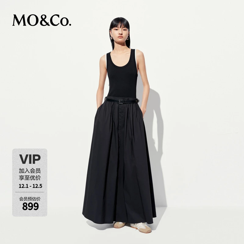 MOCO连衣裙2025新品拼接背心式机能风小黑裙附腰带MBE2DRST30