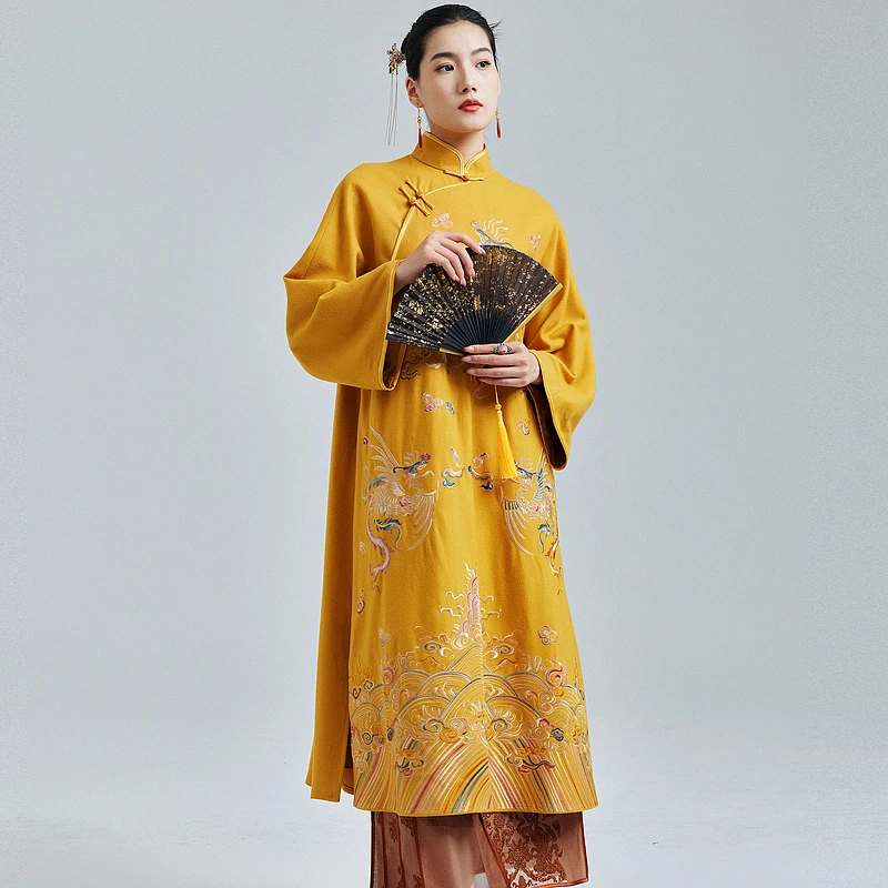 陌遇原创新款民国风重工刺绣高贵羊毛呢大码旗袍连衣裙M236847