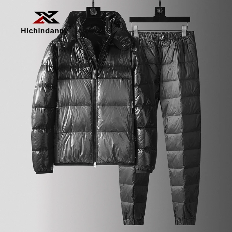HICHIN休闲运动套装男冬季新款加厚保暖连帽羽绒服套装外穿羽绒裤