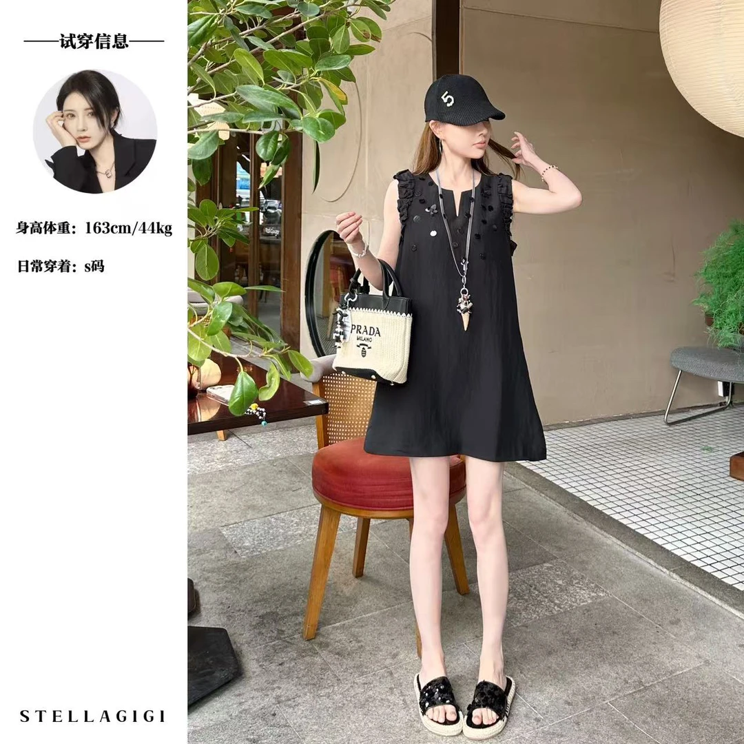 SG / 杨依姗 SS木耳边立体花朵亮片无袖连衣裙Q-20250937