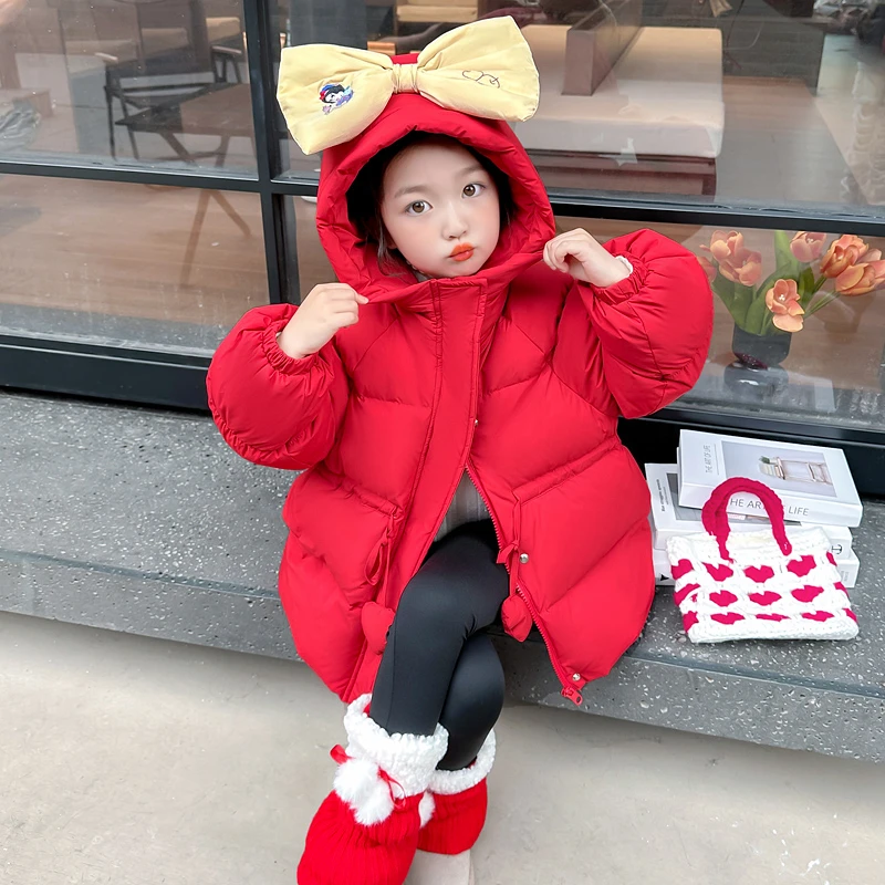 女童红色羽绒服冬季2025新款儿童冬装中长款白鸭绒宝宝秋冬款外套