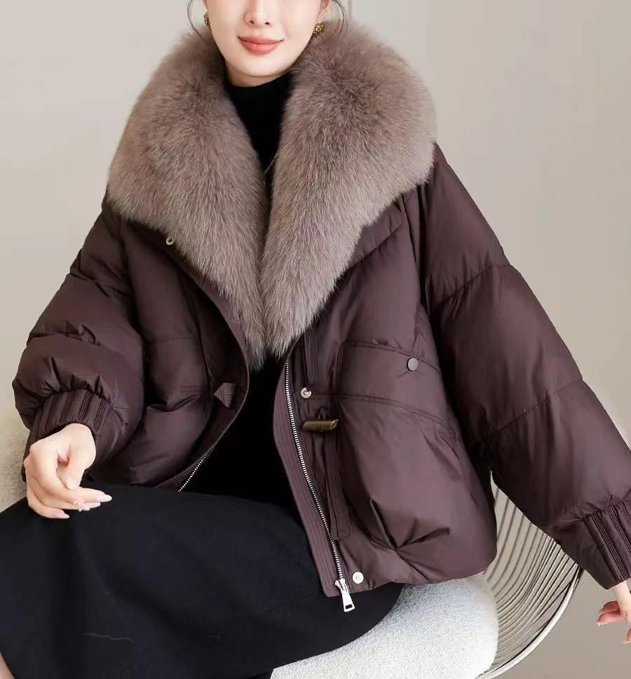 KK403 2025新款防风气质保暖女款爆款大毛领冬季时尚收腰短款001