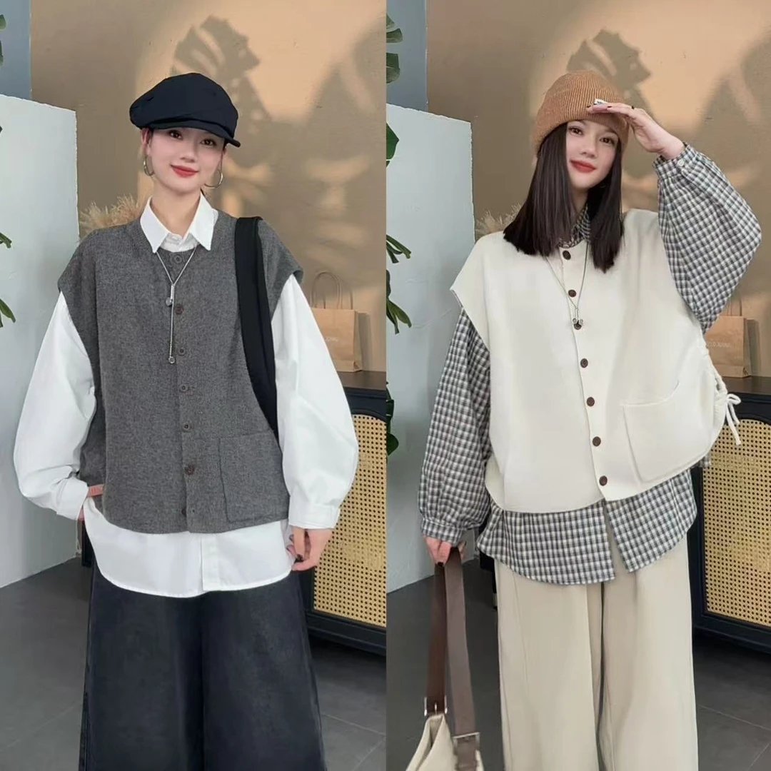 【SI MO】98673设计款侧面抽绳洋气百搭飞飞袖毛衣马甲