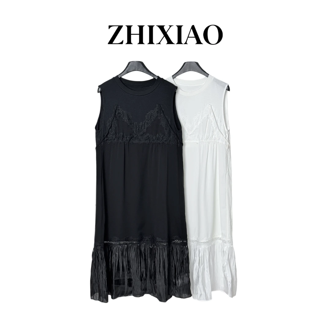【ZHIXIAO】夏季新款：蕾丝拼接无袖连衣裙250121