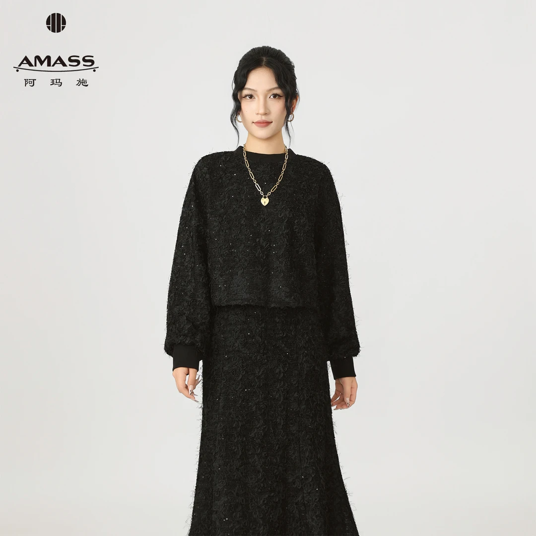 AMASS/阿玛施新款短版落肩百搭休闲时尚宽松显瘦无帽卫衣5301055