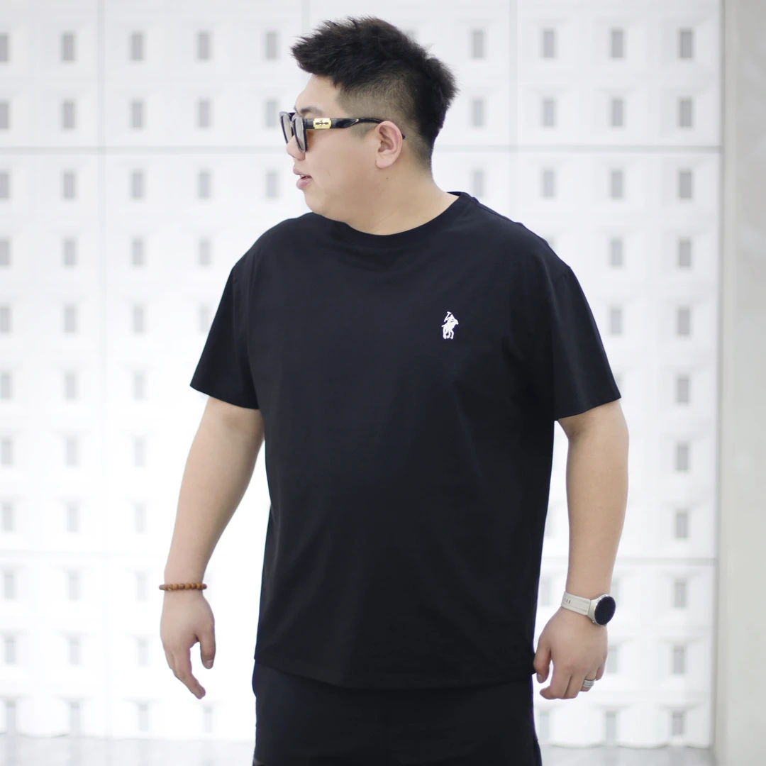 大码男装春季新款刺绣标短袖71296简约百搭宽松