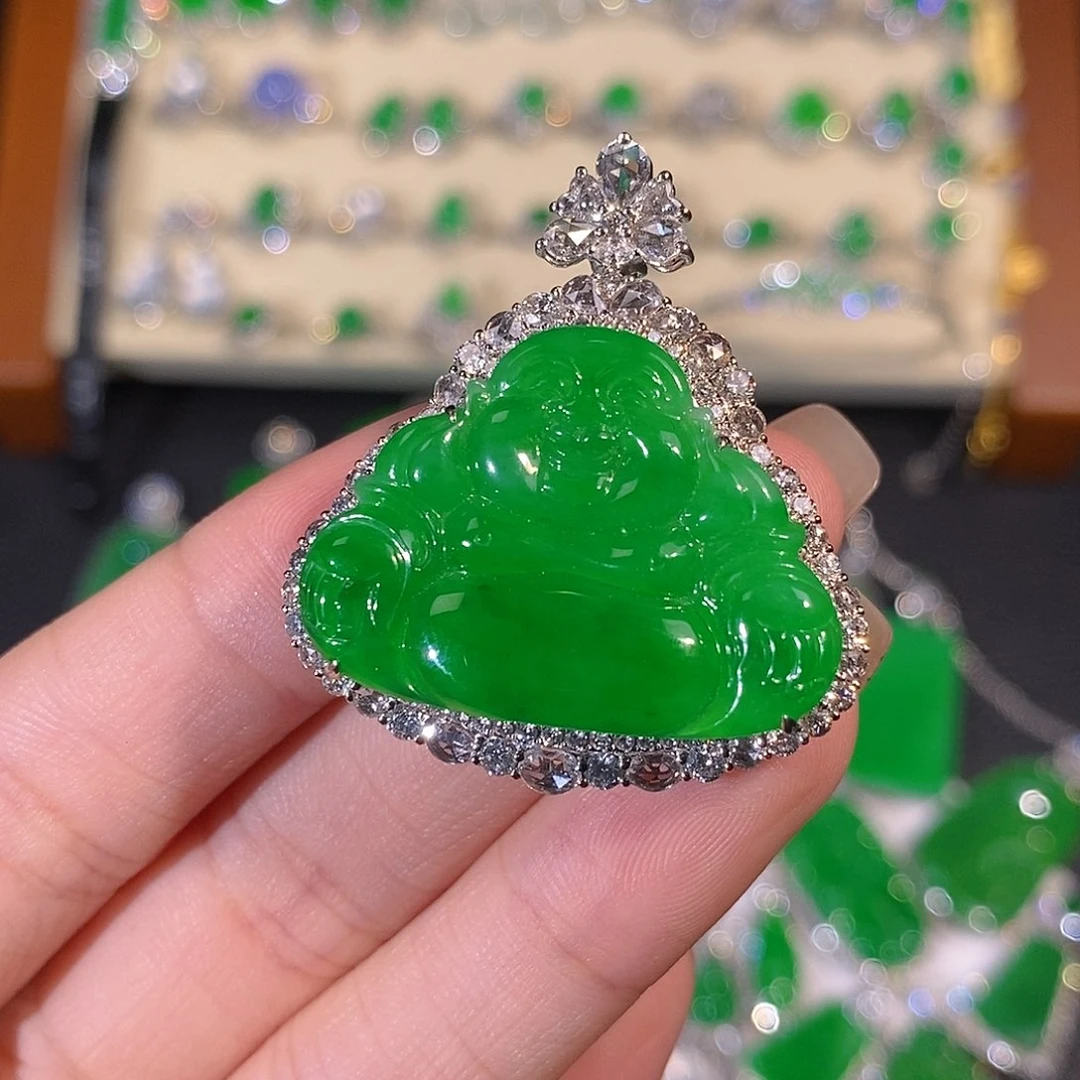 翡翠18K金镶嵌吊坠(不含链)