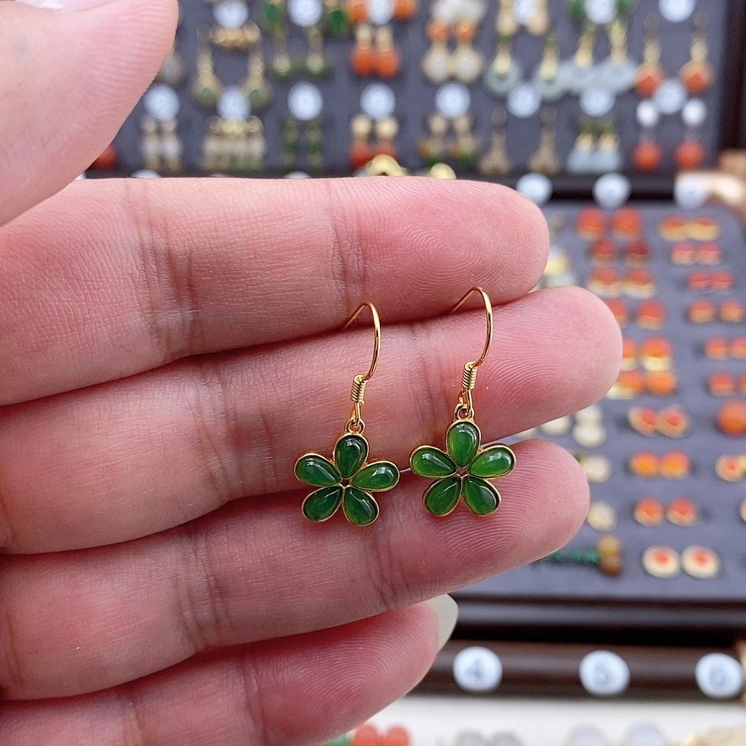 和田玉银S925镶嵌耳饰