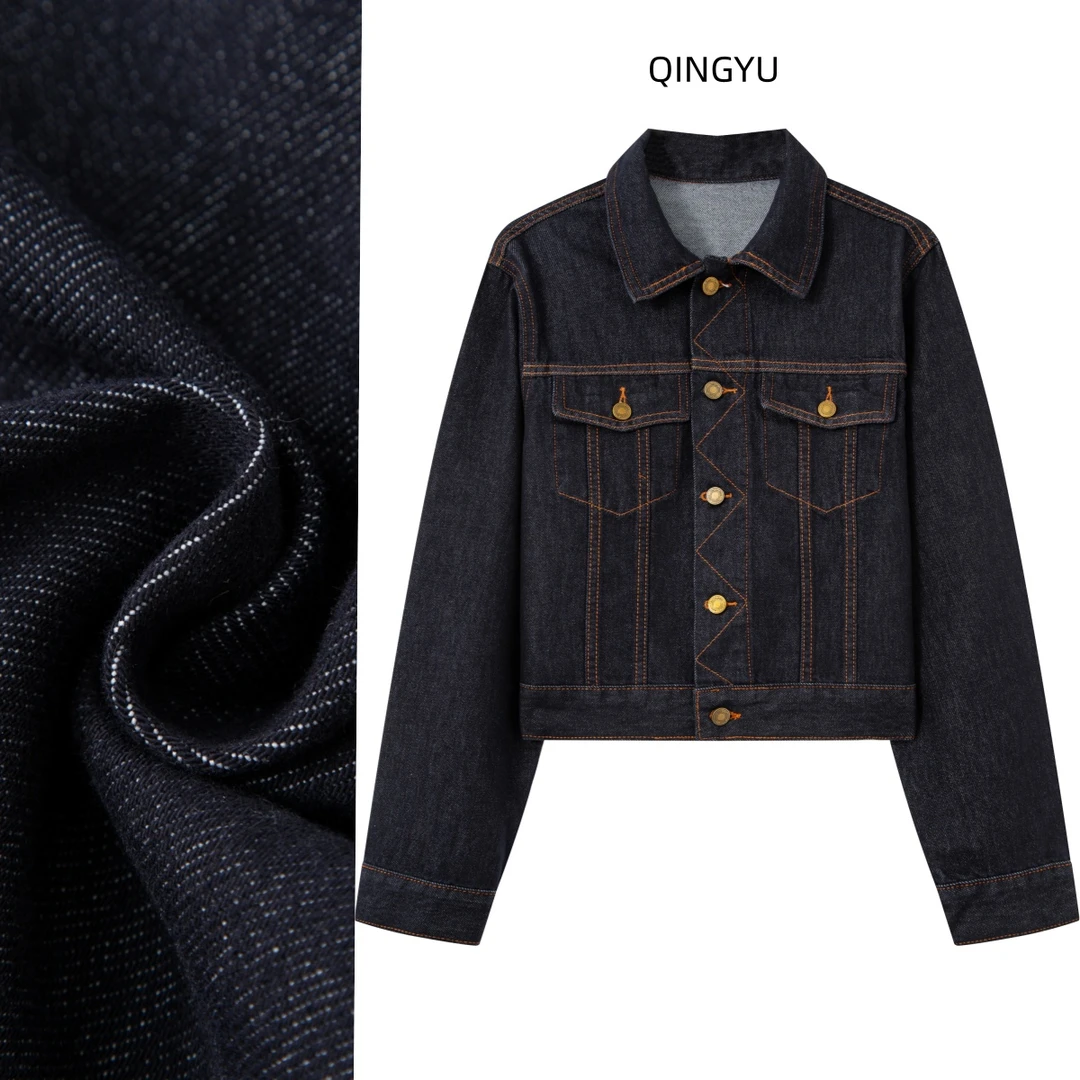 秋冬新款【黑金丹宁】QINGYU不掉色休闲韩版百搭复古牛仔外套上衣女