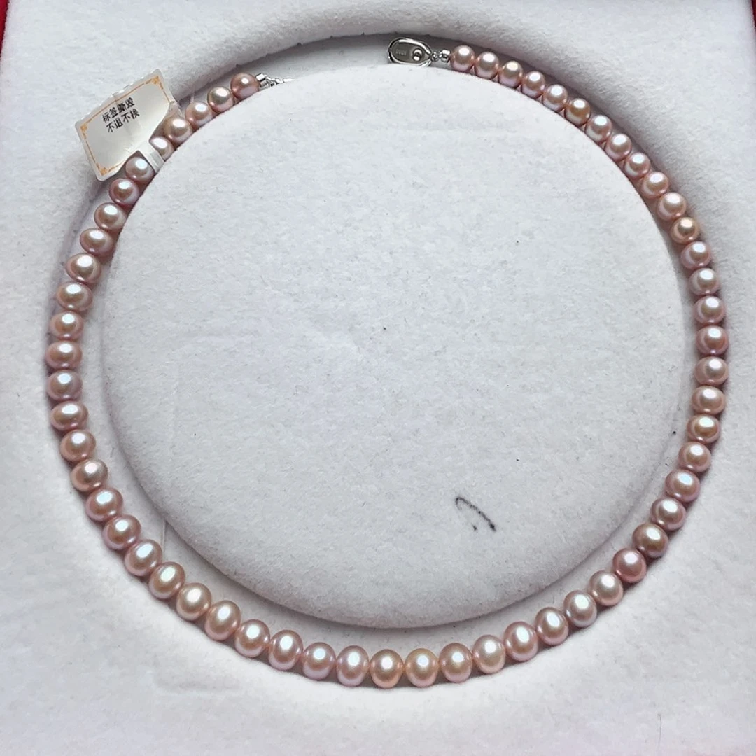 淡水珍珠银S925镶嵌项链7-8mm