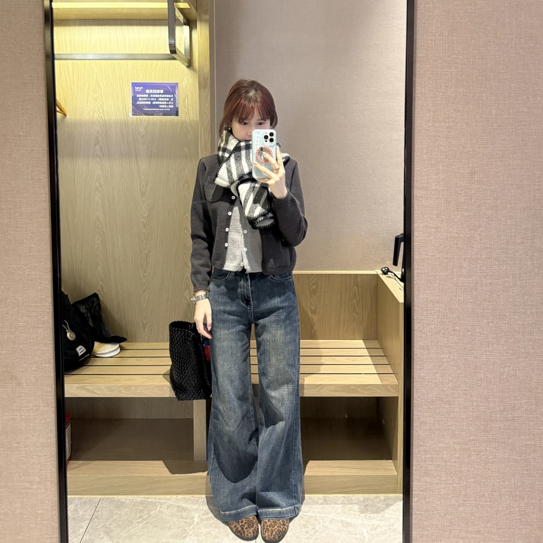 【羊陈通】*格雷系*假两件秋冬正肩袖短款圆领毛针织衫常规针织气质