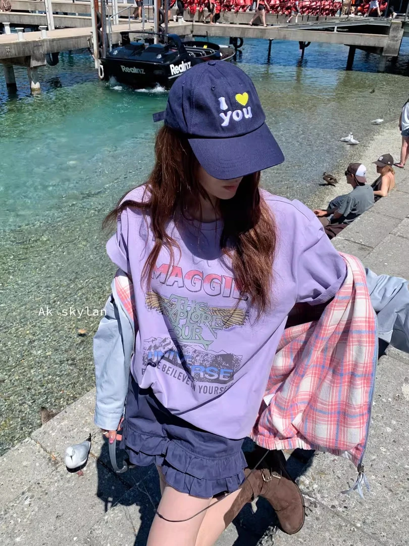 ONEXH·2025年春季新款宽松版百搭韩系印花短袖圆领T恤女上衣