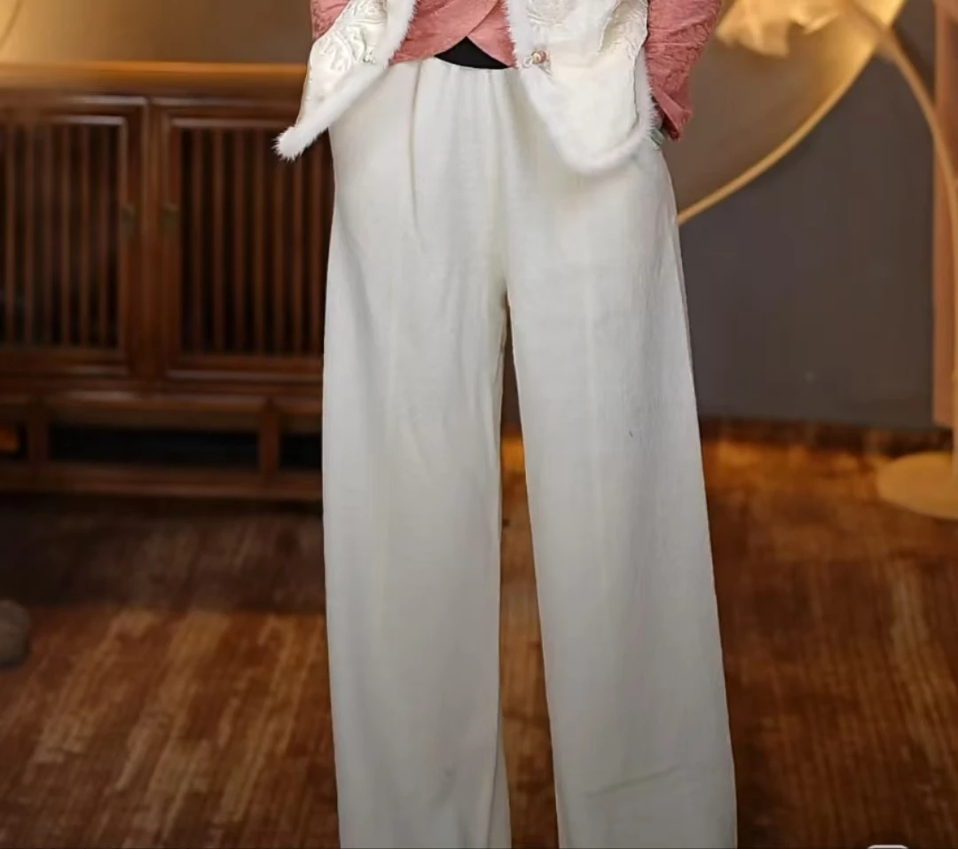 【晴茉】秋冬季时尚薄款显瘦宽松直筒丝绒休闲裤