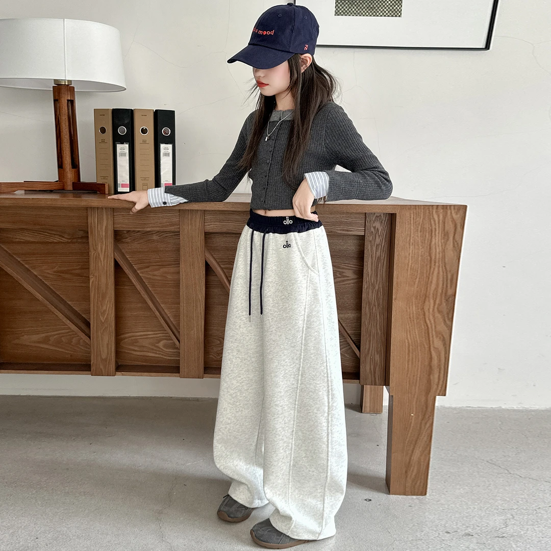 儿童秋冬装大女童装加绒直筒裤子一体绒春秋款运动卫裤秋季6-12岁