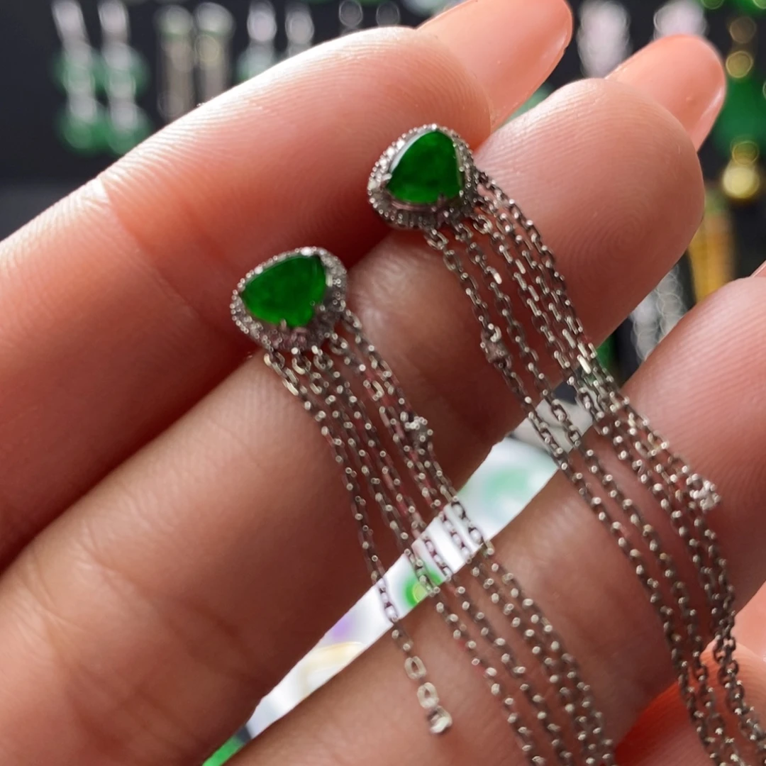 翡翠18K金镶嵌耳饰耳坠