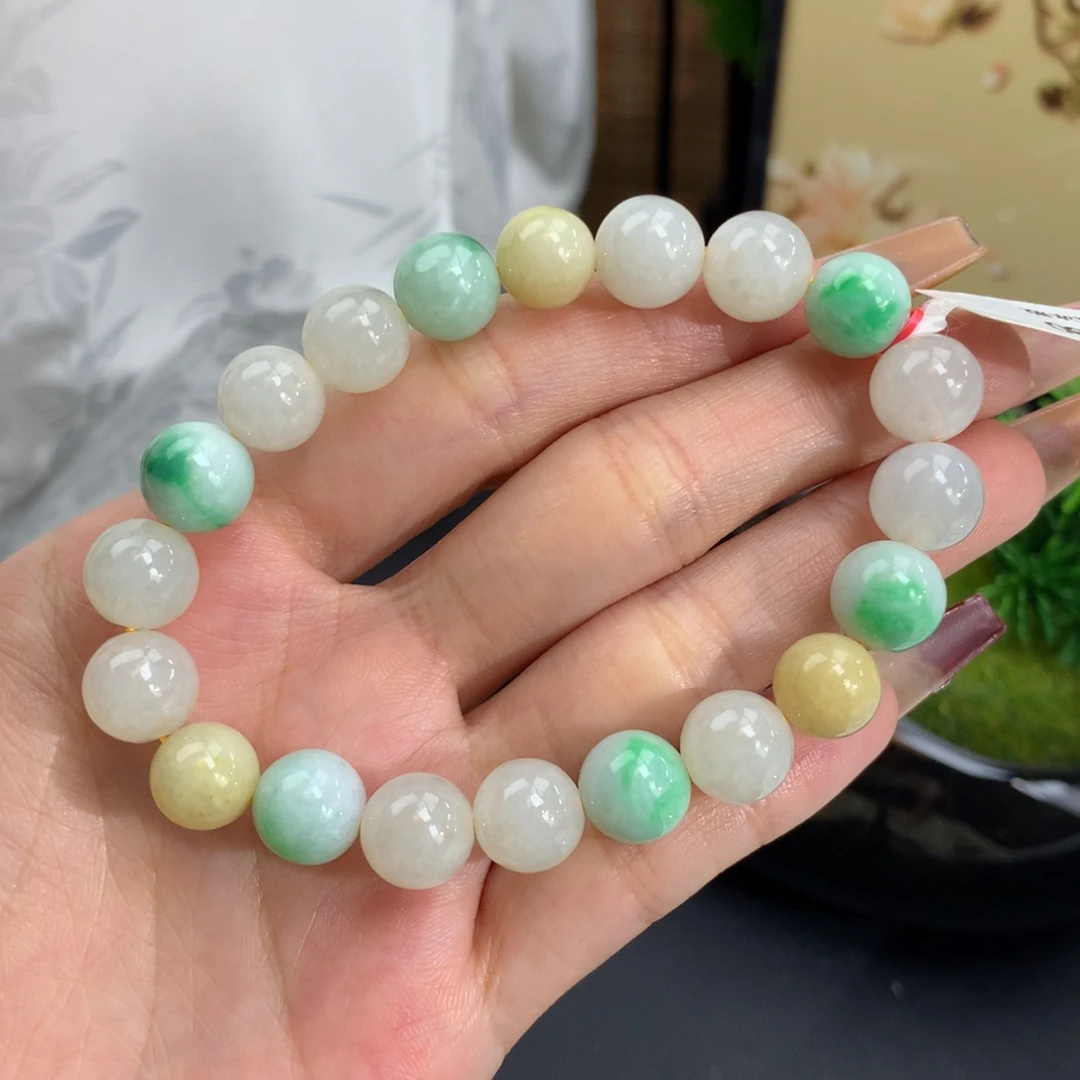 翡翠手链未镶嵌卡9.8细润多宝手串