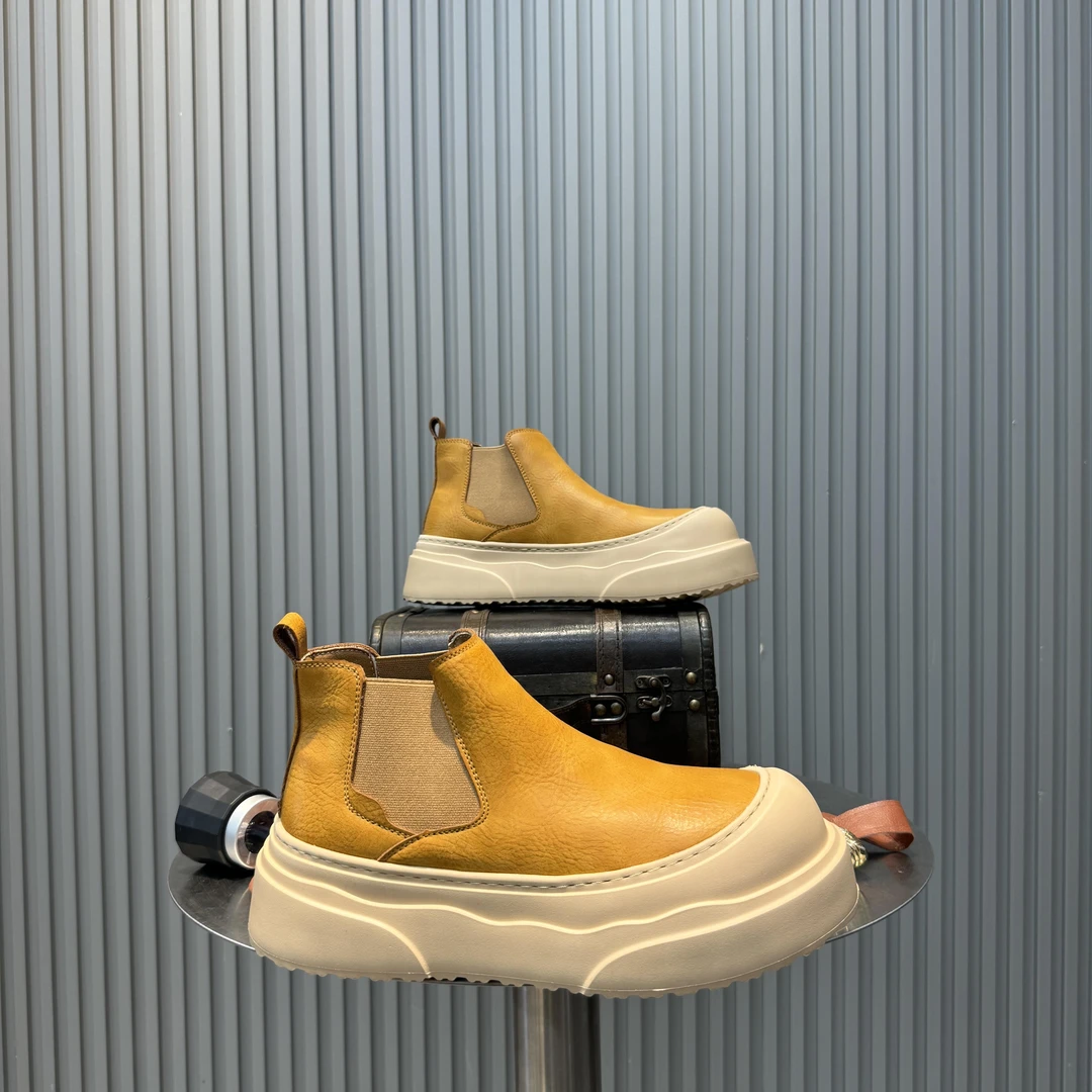 【TQUX官方正品】2025年新款秋冬皮面拼接男鞋增高马丁靴套脚蹬轻