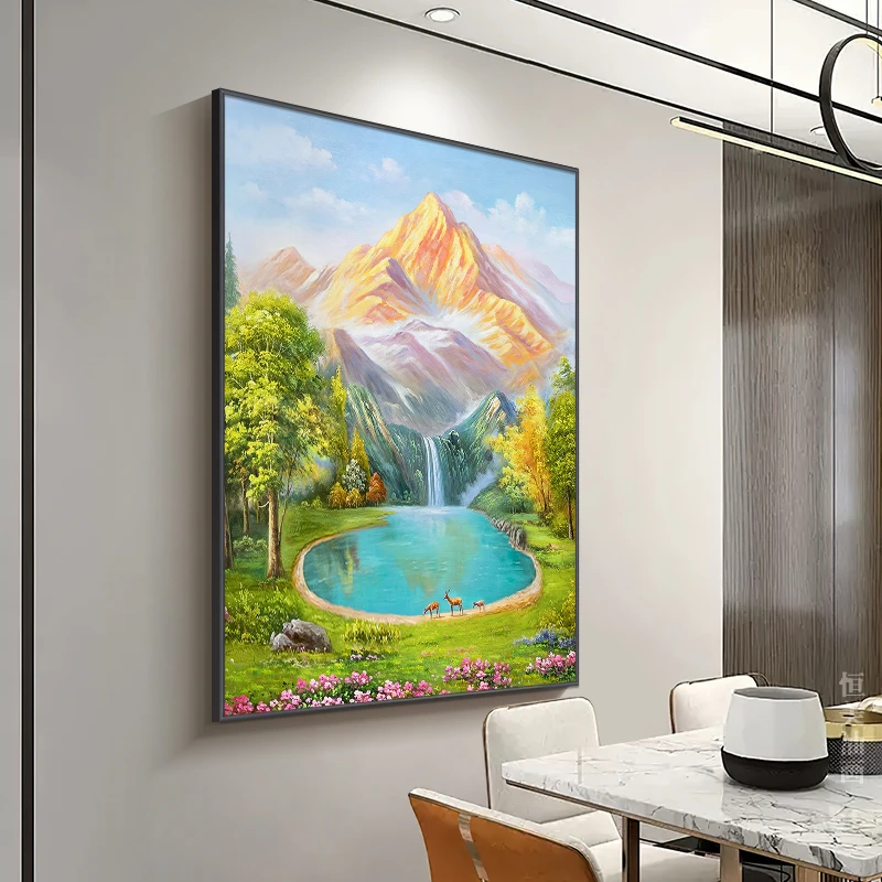 《金山聚宝盆》恒美原创手绘油画玄关风景装饰画餐厅轻奢高端挂画